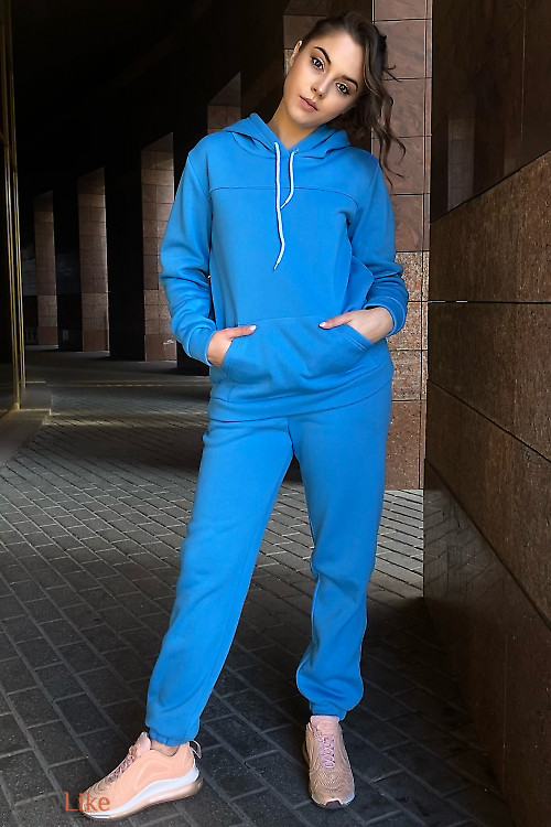 Теплый  флисовый  спортивный костюм голубого цвета