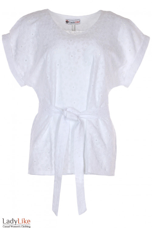 Блузка белая из прошвы. Деловая женская одежда фото