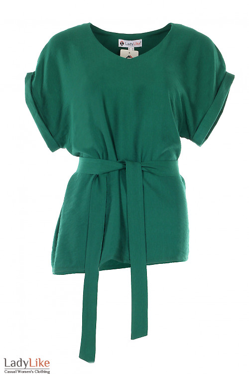 Блузка зеленая из льна. Деловая женская одежда фото