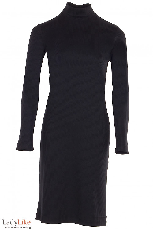 Платье трикотажное со стойкой черное Деловая женская одежда фото
