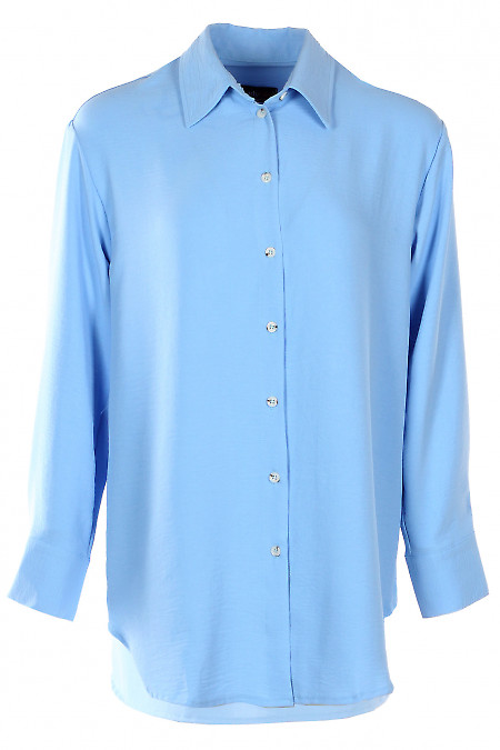 Блузка льняная голубая длинная Деловая женская одежда фото