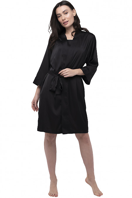Халат жіночий чорного кольору з шовку