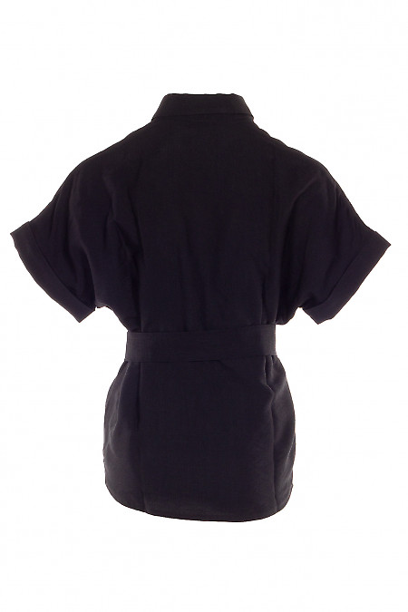 Блузка черного цвета,с коротким рукавом.Деловая женская одежда фото