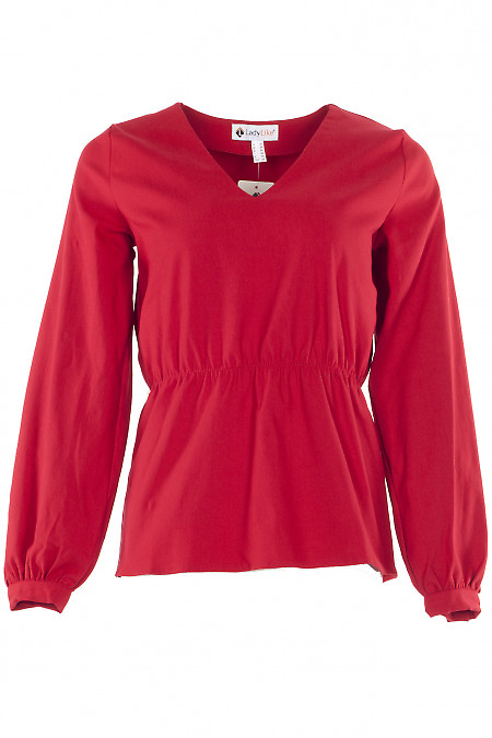 Блузка червона з баскою та поясом. Жіночий одяг.