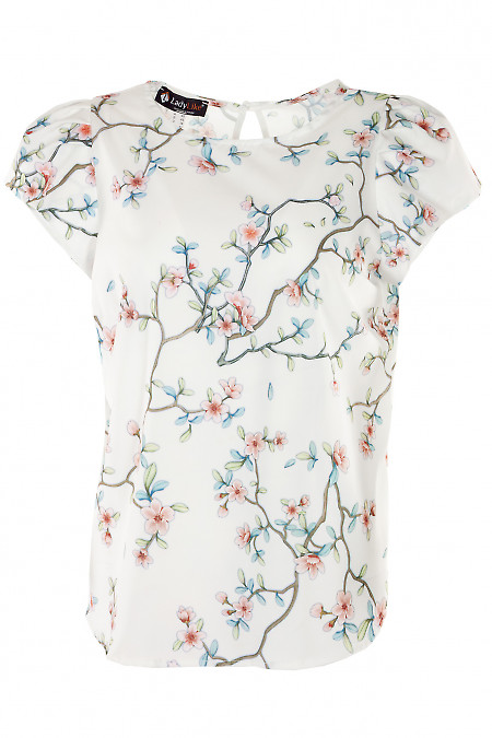 Блузка з коротким рукавом в квіточки Діловий жіночий одяг фото