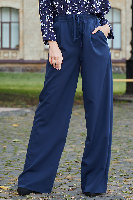  Штани широкі темно-сині на резинці. Діловий жіночий одяг фото