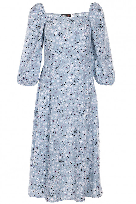 Сукня блакитна в білі квіти Діловий жіночий одяг фото