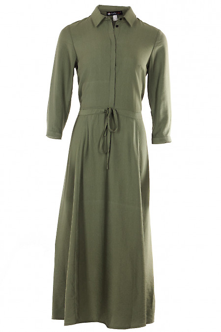 Сукня лляна кольору хакі Діловий жіночий одяг фото