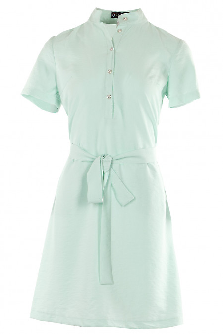 Платье мятное из льна Деловая женская одежда фото