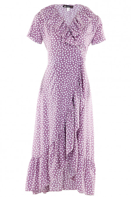 Платье с рюшей розовое в горох Деловая женская одежда фото