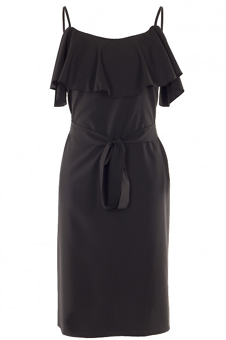 Сукня з воланом на грудях чорна Діловий жіночий одяг фото
