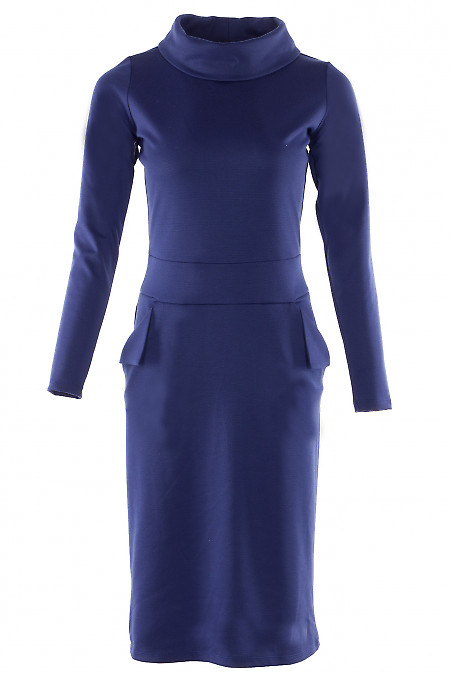 Платье теплое трикотажное синее Женская одежда