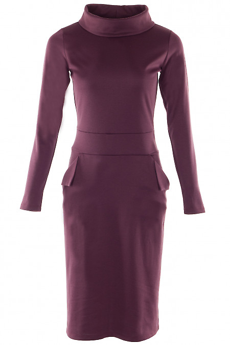 Сукня трикотажна тепла бордова Діловий жіночий одяг фото