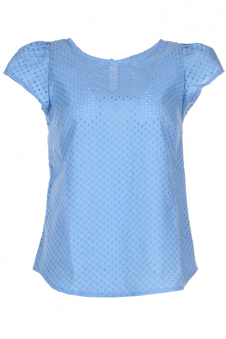Блузка з прошви синього кольору. Діловий жіночий одяг фото