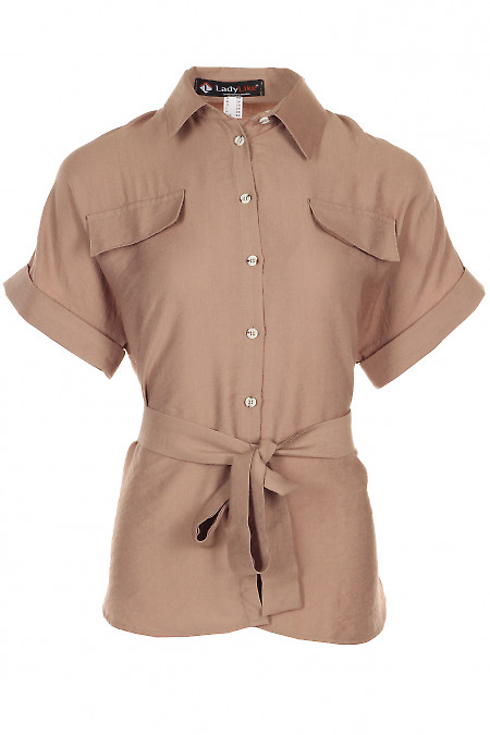 Блузка коричнева під пояс Діловий жіночий одяг фото