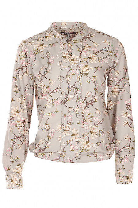 Блузка сіра в квіточки Діловий жіночий одяг фото