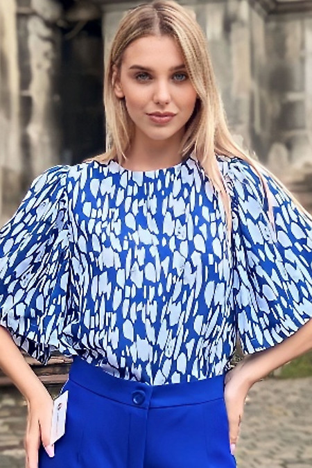 Блузка синя в  білі смужки. Діловий жіночий одяг фото