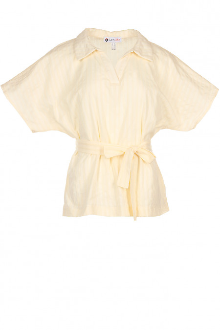Блузка з поясом из прошвы. Деловая женская одежда фото
