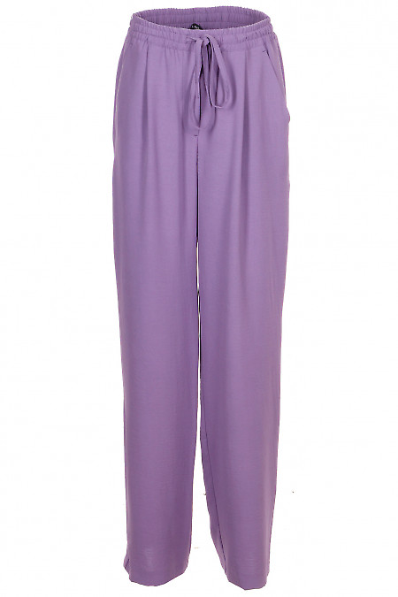 Брюки на резинке из фиолетового льна Деловая женская одежда фото