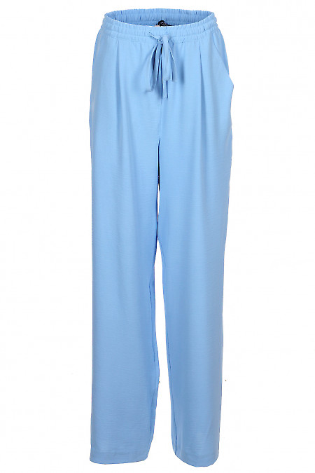 Брюки на резинці з блакитного льону Діловий жіночий одяг фото