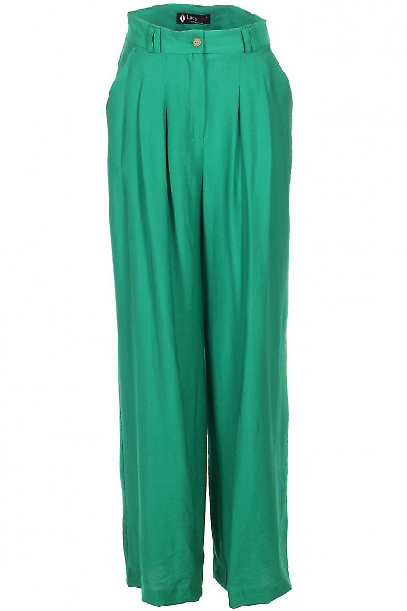 Брюки палацо зелені бавовняні Діловий жіночий одяг фото