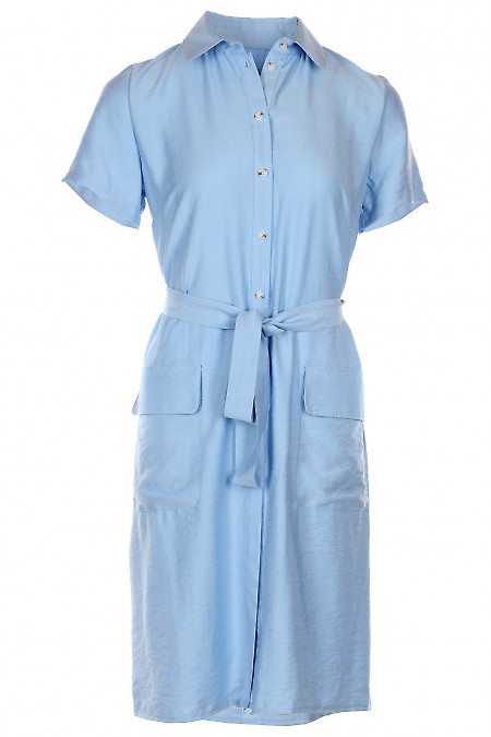Платье-халат голубое Деловая женская одежда фото