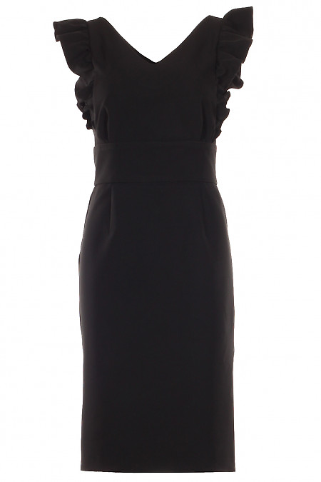 Сукня з рюшами чорного кольору. Діловий жіночий одяг фото