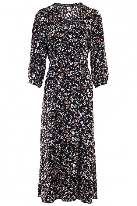 Сукня чорна в квіточки Діловий жіночий одяг фото