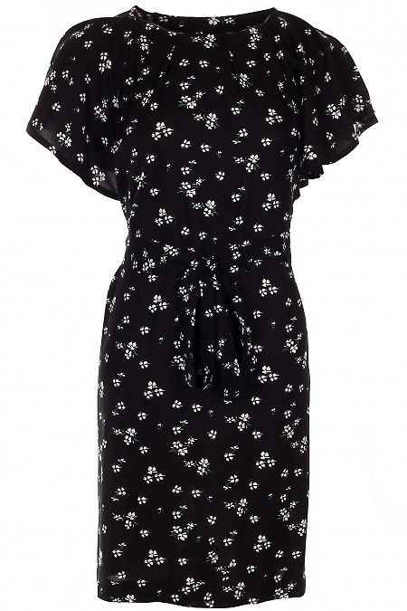 Платье черное в цветочки с крылышками Деловая женская одежда фото