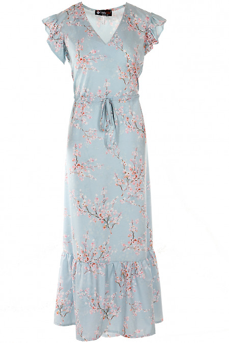 Платье длинное голубое в цветы Деловая женская одежда фото