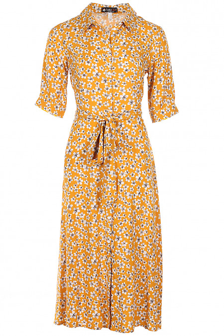 Сукня гірчична в квіточки Діловий жіночий одяг фото