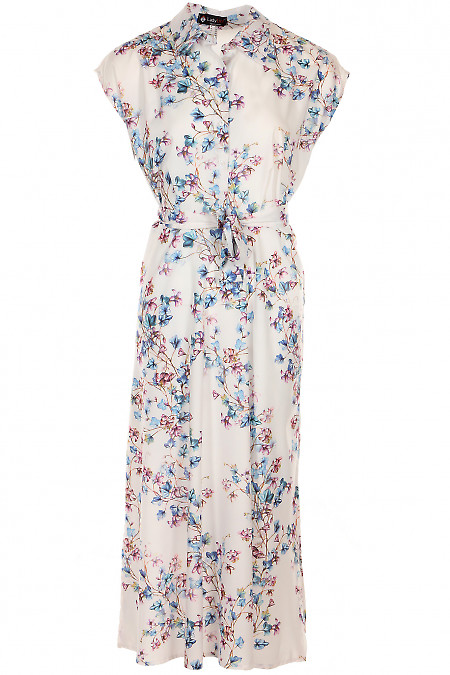 Платье молочное в яркие цветы Деловая женская одежда фото
