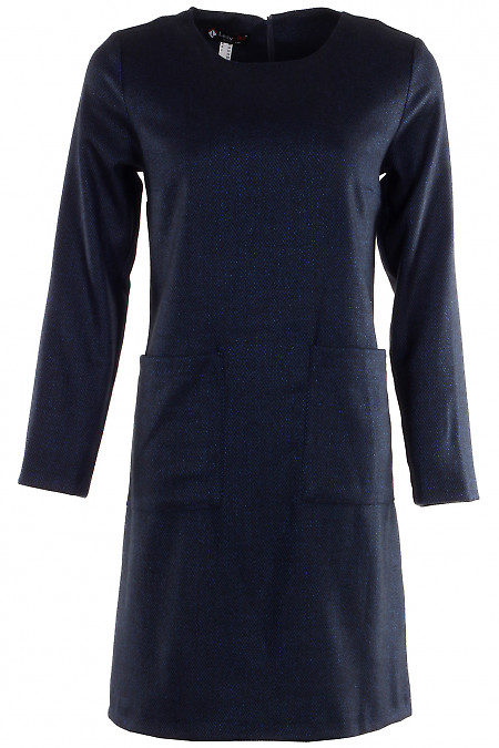 Сукня з накладними кишенями темно-синя Діловий жіночий одяг фото
