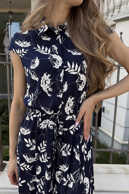 Сукня темно-синя в білі квіти. Діловий жіночий одяг фото
