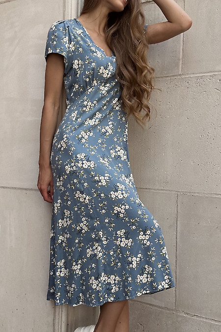 Сукня синя в білі квіти. Діловий жіночий одяг фото