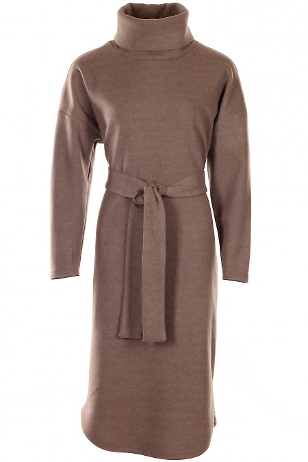 Сукня тепла з хомутом коричнева Діловий жіночий одяг фото