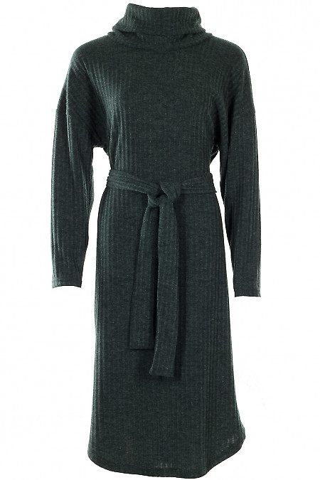 Сукня тепла з хомутом зелена Діловий жіночий одяг фото
