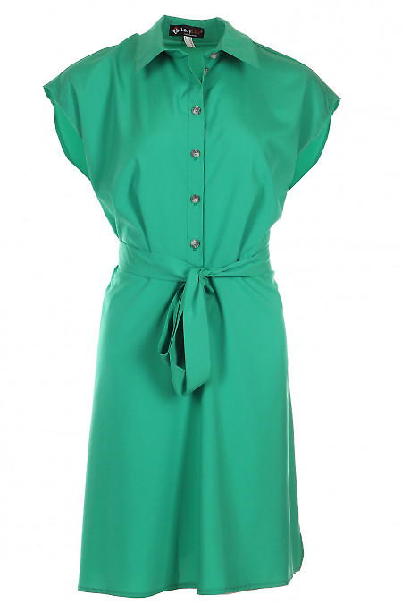 Платье зеленое под пояс Деловая женская одежда фото