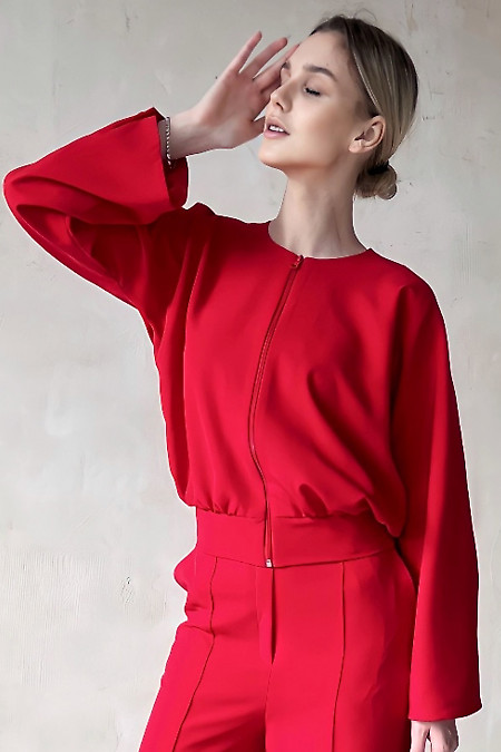 Жакет-болеро червоного кольору. Діловий жіночий одяг фото