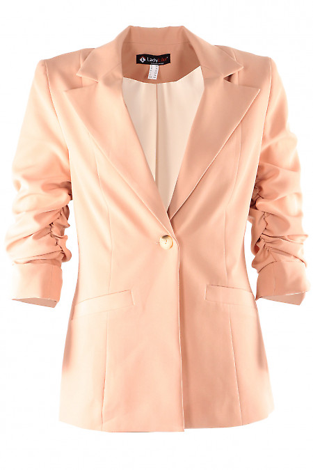 Жакет персиковий з рукавом зі зборкою Діловий жіночий одяг фото
