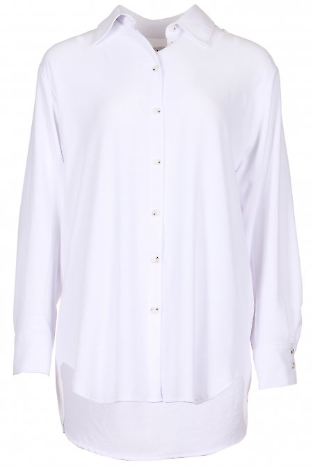 Блузка біла довга з жатки Діловий жіночий одяг LadyLike