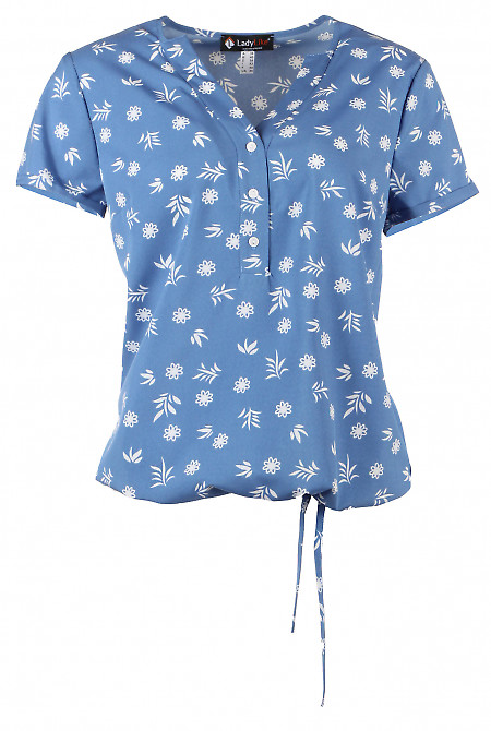 Блузка блакитна в квітоточку на кулісі Діловий жіночий одяг фото