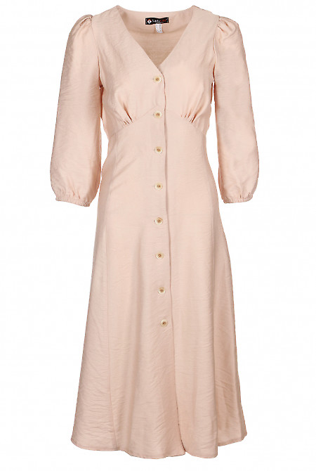 Платье-халат льняное бежевое Деловая женская одежда фото
