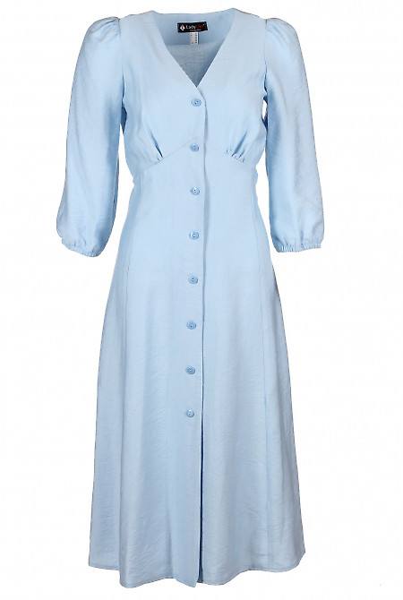 Платье-халат льняное голубое Деловая женская одежда фото