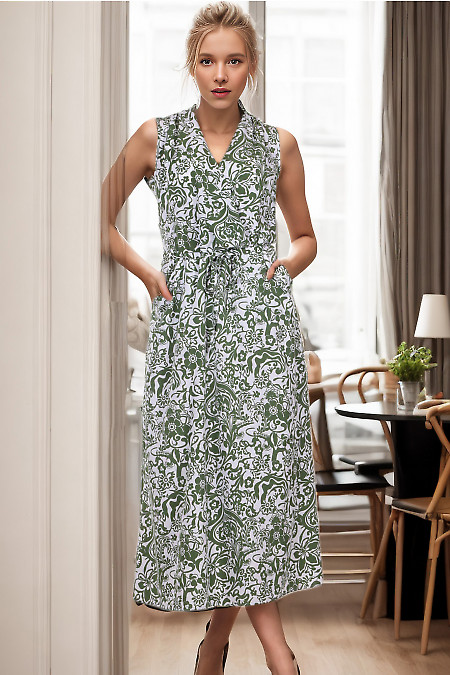Сукня біло-зелена. Діловий жіночий одяг фото