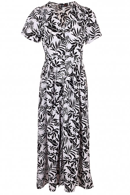 Сукня чорна в білі листочки Діловий жіночий одяг LadyLike