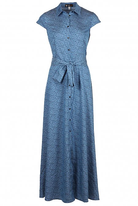 Платье длинное голубое в веточки Деловая женская одежда LadyLike фото
