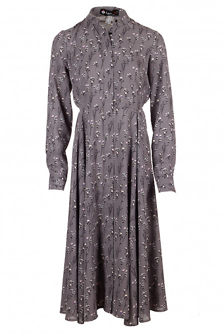 Платье длинное серое в цветочек Деловая женская одежда фото