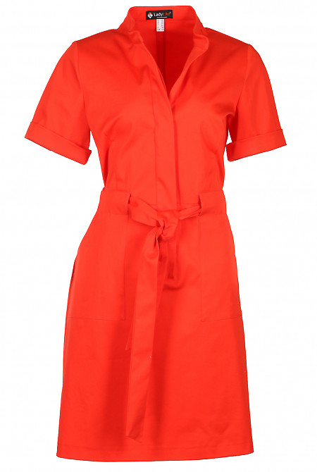 Платье хлопковое оранжевое Деловая женская одежда фото