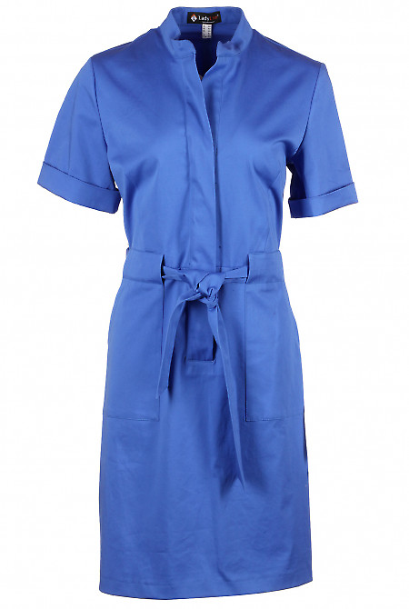 Сукня бавовняна яскраво-синя Діловий жіночий одяг фото